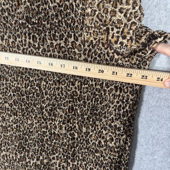 VTG 90s Top 2XL Leopard Animal Crinkle Sheer Textured Loud Maximalist Stretch - Picture 8 of 10